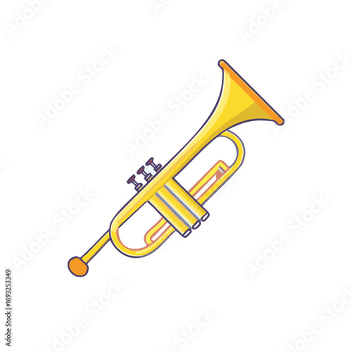 Bright Yellow Cartoon Trumpet Musical Instrument Illustration Graphic Element
