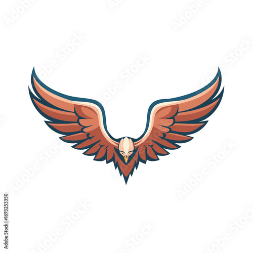 Stylized eagle with outstretched wings in copper and blue tones