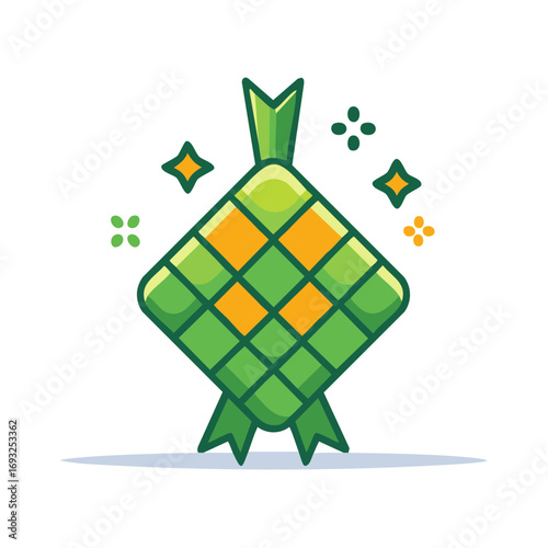Ketupat rice dumpling a traditional food icon for Eid al Fitr or Hari Raya celebration flat vector art