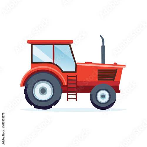 Red Farm Tractor Illustration Agriculture Equipment Machine Farming Vehicle Harvesting Isolated Modern Design