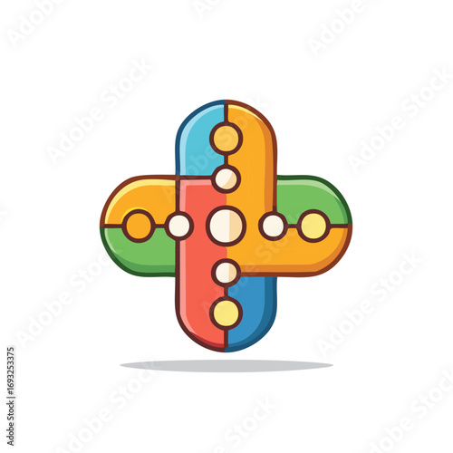 Abstract colorful geometric shape with interconnected circles and rounded edges
