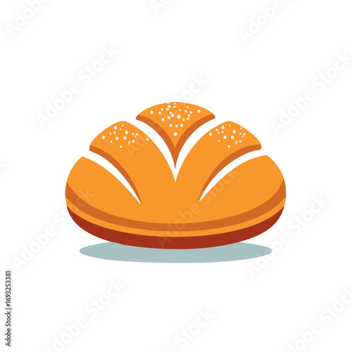 Stylized vector illustration of a fresh golden loaf of bread with a scored crust and seeds