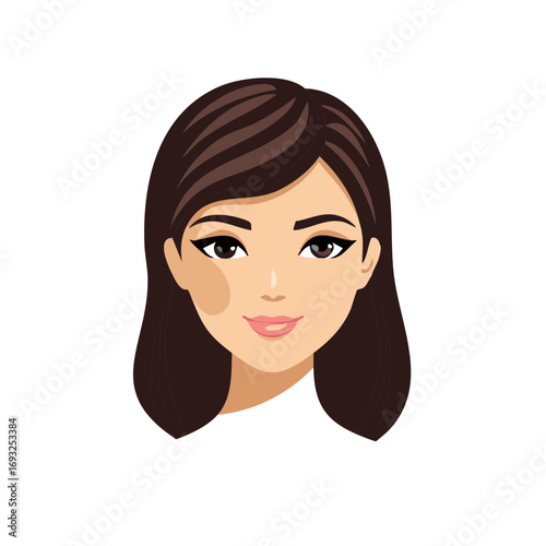 Vector illustration of a beautiful young woman's face with brown hair and stylish makeup