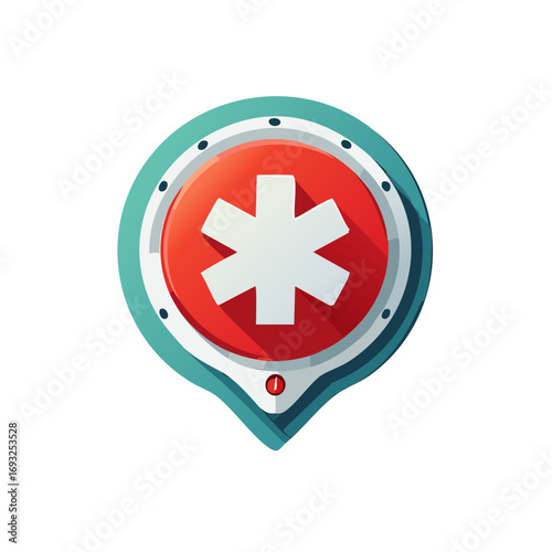 Emergency Medical Alert Icon with Asterisk Symbol and Location Pin Design