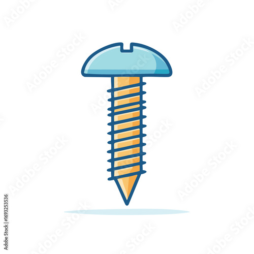 Isolated Illustration of a Light Blue and Gold Screw Facing Forward on a White Backdrop