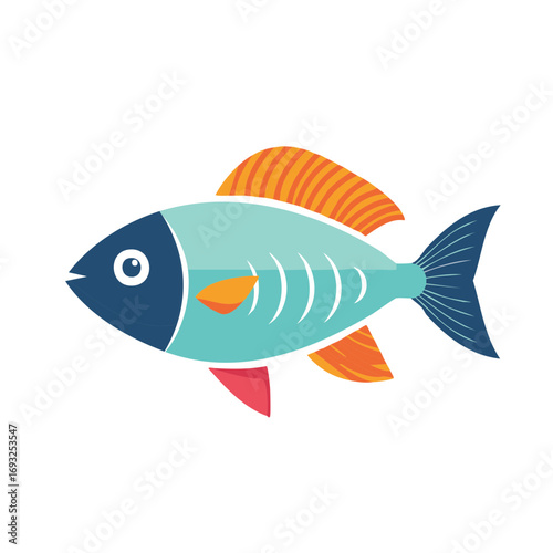 Stylized Teal and Orange Fish Illustration with Bold Lines
