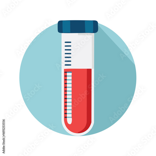 Medical lab test tube icon in a circle, representing a blood sample in medical healthcare.
