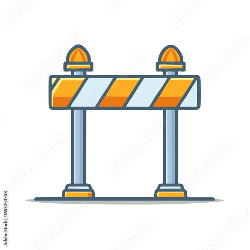 Orange and White Striped Construction Barricade with Warning Lights