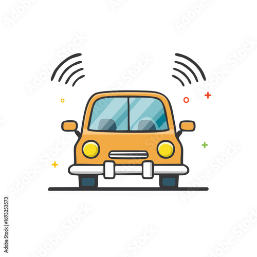 Self-Driving Vehicle Autonomous Car Sensor Technology Orange Car with Signals