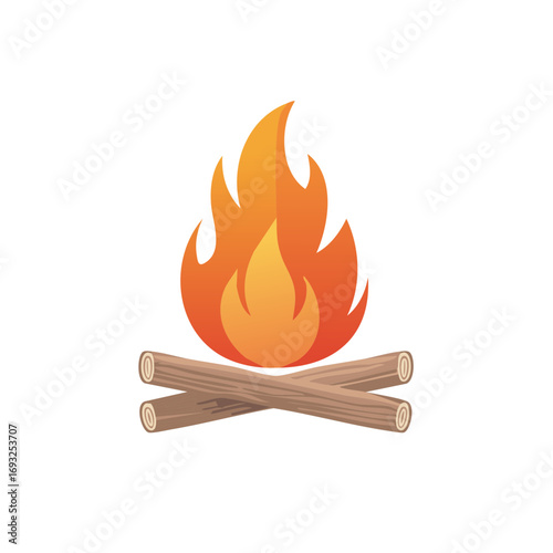 Glowing Bonfire Illustration with Wood Logs for Outdoor Camping