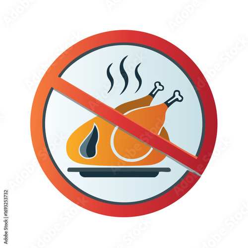 Red Prohibition Sign Over Steaming Roasted Chicken Symbolizing No Meat or Vegan Diet