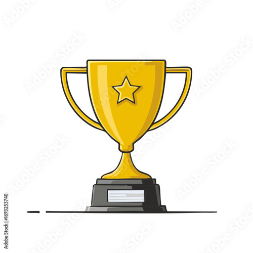 Shiny golden award trophy with a star emblem for success achievement and victory