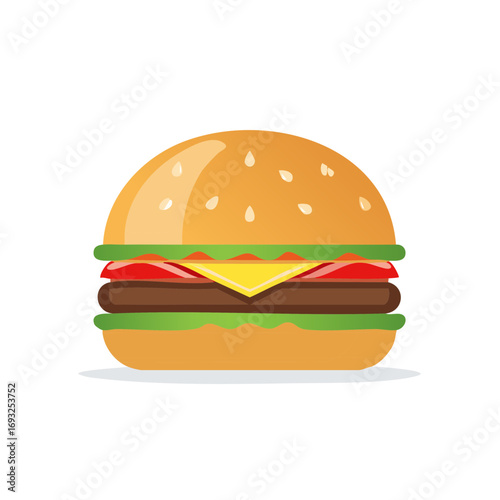 Delicious Beef Burger with Cheese Tomato and Lettuce Illustration