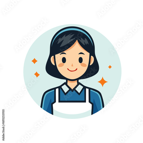 Smiling professional woman in blue uniform and white apron avatar illustration friendly service