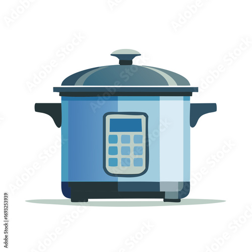 Modern blue electric pressure cooker with digital display and control panel