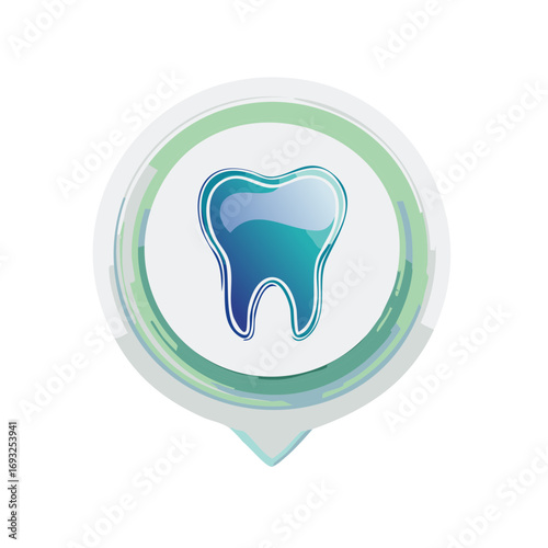 Digital Illustration of a Tooth in a Circular Marker, Dentistry and Healthcare Concepts