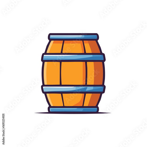 Wooden Barrel Illustration with Blue Hoops for Storing Liquids