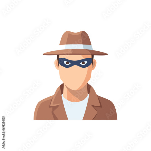 Person Wearing Disguise Mask and Fedora Hat Illustration for Theft or Mystery concept
