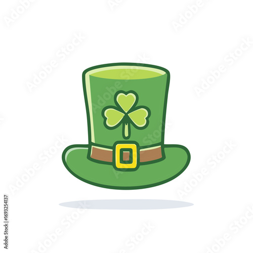Festive green top hat with lucky shamrock and golden buckle for St Patricks Day celebration