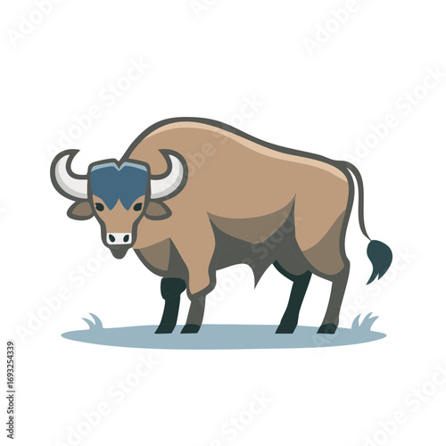 Powerful brown bull or ox cartoon mascot vector illustration
