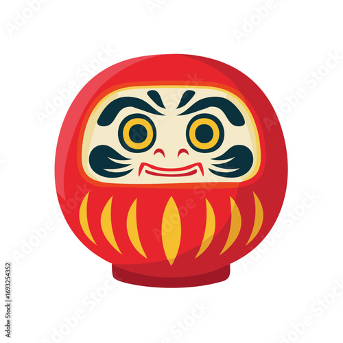 Red Daruma doll illustration, traditional Japanese wishing symbol, lucky charm icon