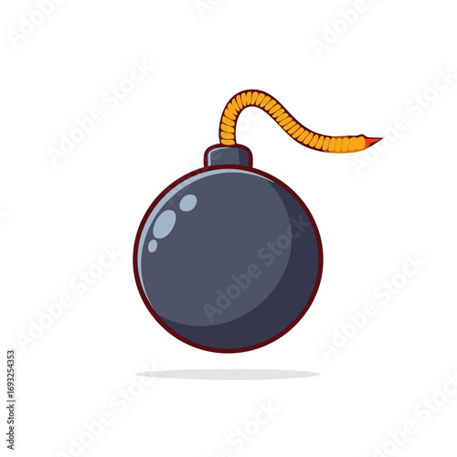 Cartoon black bomb with a yellow fuse lit on a white background