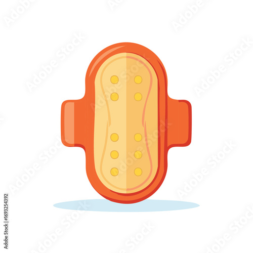 Cartoon illustration of a feminine hygiene product with a bright orange and yellow color scheme