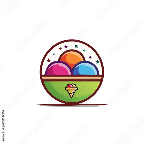 Delicious Ice Cream Sundae with Colorful Scoops and Cone in a Bowl Design