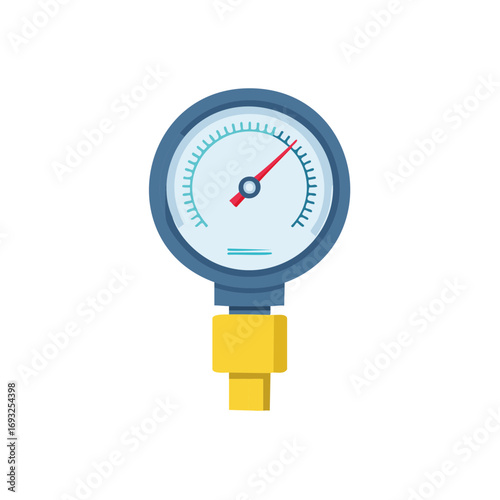 Circular Pressure Gauge with Red Needle Indicating Measurement Levels Illustration