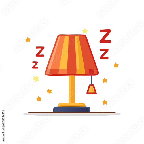 Cartoon lamp with colorful striped shade and sleeping symbols for bedtime