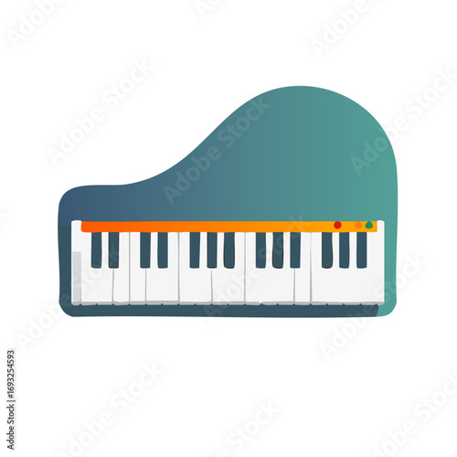 Grand Piano Keyboard Illustration with Playful Design and Musical Instrument Keys