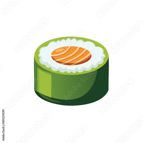 Illustration of Sushi Roll with Salmon, Rice, and Seaweed