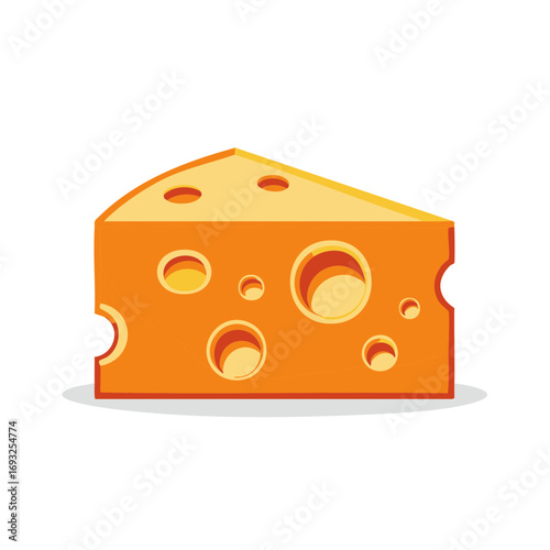 Cartoon wedge of yellow cheese with holes vector illustration icon