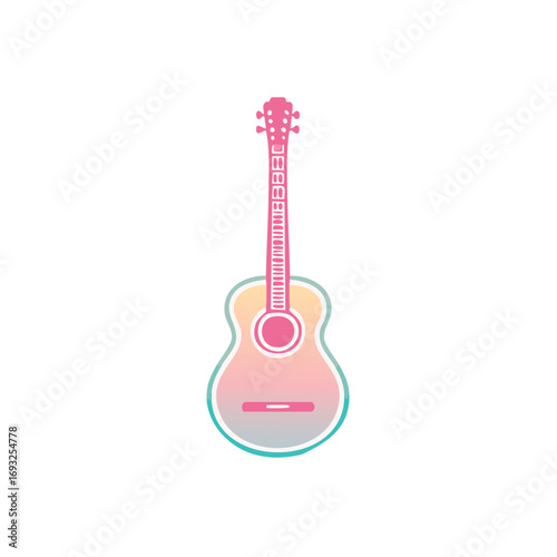 Acoustic Guitar with a Gradient of Soft Pink Yellow and Blue Colors