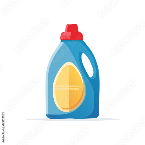 Blue Detergent Bottle Illustration Featuring Bright Yellow Label and Red Cap for Laundry and Home Cleaning Needs
