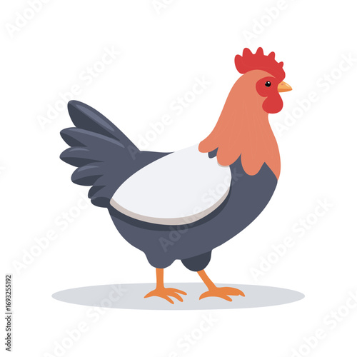 Cartoon Chicken Illustration with Bright Colors and Simplistic Design on a White Background