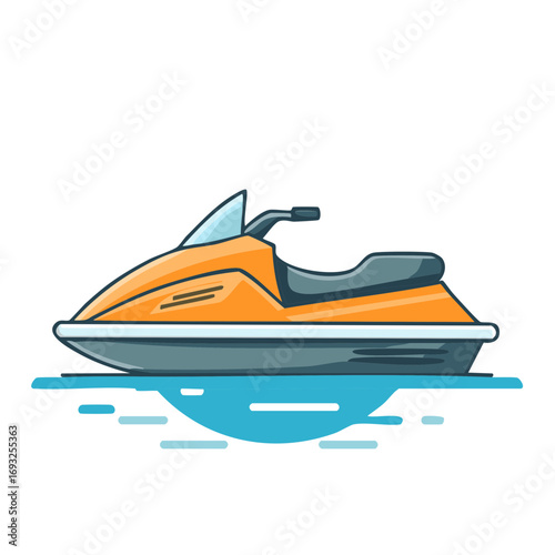 Stylized Orange Personal Watercraft Jet Ski Floating on Blue Water Illustration