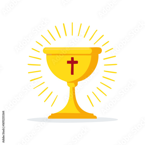 Golden Chalice Illustration with Radiating Light, Holy Communion Symbol, Religious Icon