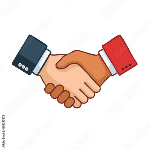 Two hands shaking in agreement wearing business suit cuffs