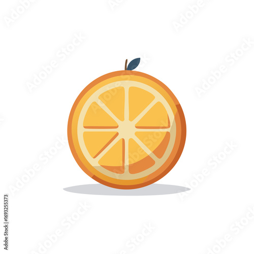 Vibrant Orange Slice with Leaf Minimalist Illustration