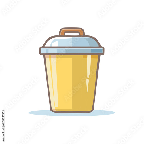Bright Yellow Trash Can with Blue Lid and Handle Isolated Vector Art