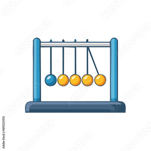 Illustration of a Newton's Cradle showing the transfer of kinetic energy between spheres.