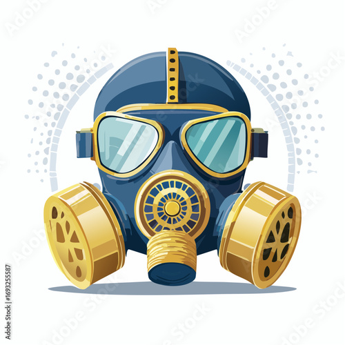 Detailed Illustration Of A Blue Gas Mask With Gold Accents