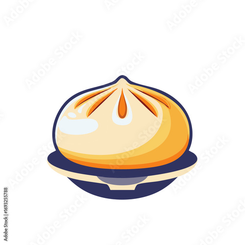 Steamed dumpling on a plate ready to eat Asian cuisine delicacy delicious vector food
