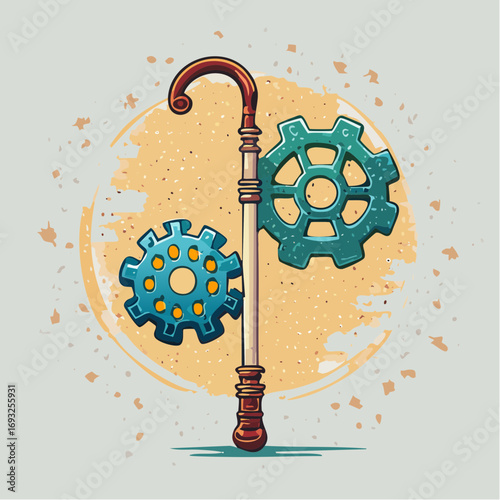 Pixel Art Walking Stick With Gears