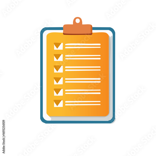 Vector icon of a clipboard with a completed to-do list, survey, or checklist with all tasks marked done.