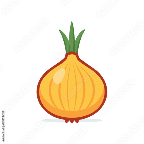 Isolated Golden Onion with Green Shoots Illustration Food Ingredient Graphic Element
