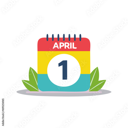 Illustrated calendar page showing April 1 date with leaves