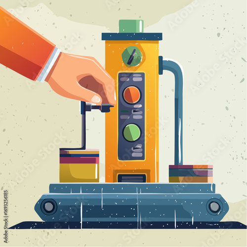 Hand Operating A Modern Yellow Coffee Machine