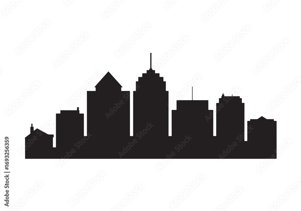 Naklejka premium Modern cityscape skyline silhouette against a bright sky for urban development concepts white background